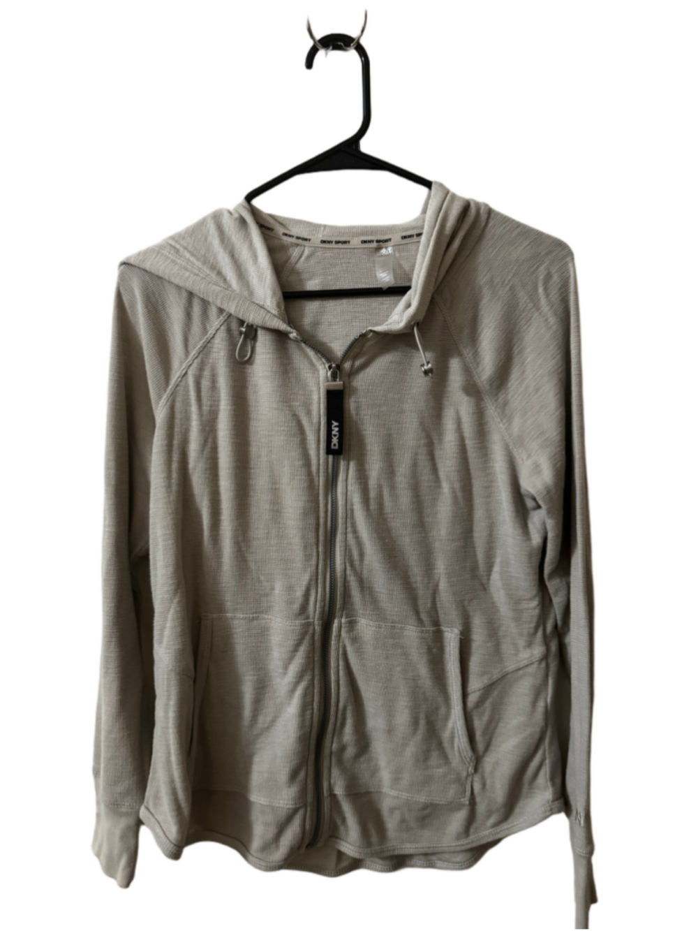 DKNY Sport Waffle Knit Zip-Up Hoodie Beige Size S